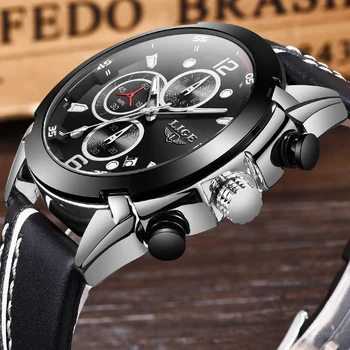 

LIGE Watch Men 2020 New Fashion Mens Watches Top Brand Luxury Silver Quartz Clock Male Casual Leather Waterproof Chronograph