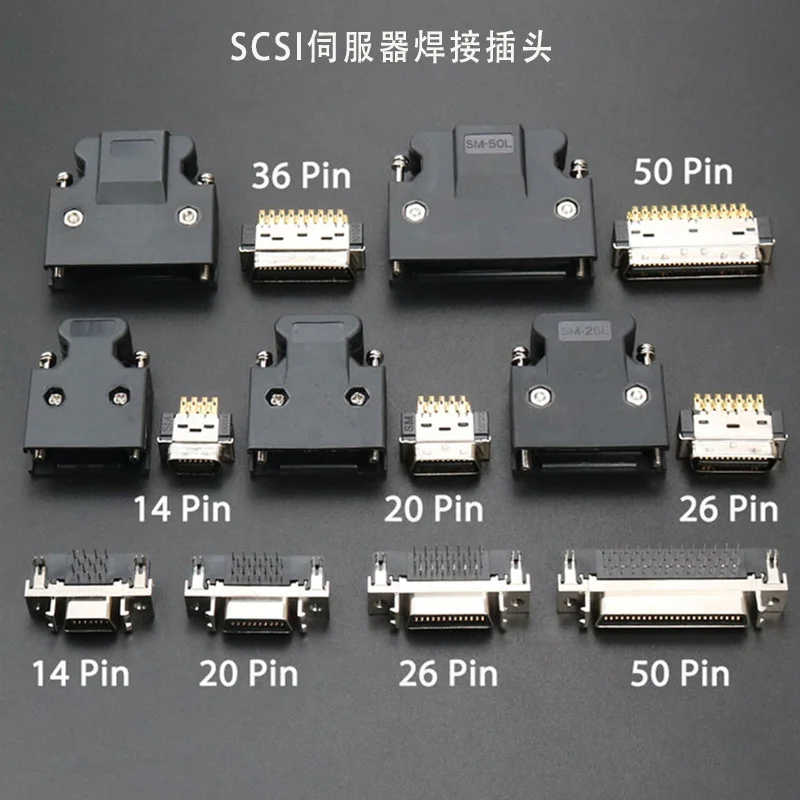 SCSI Connector MDR 14 20 26 36 50Pin Male Female Plug Compatible 3M CN Cable Wire Solder Type Shell Servo Motor Drive