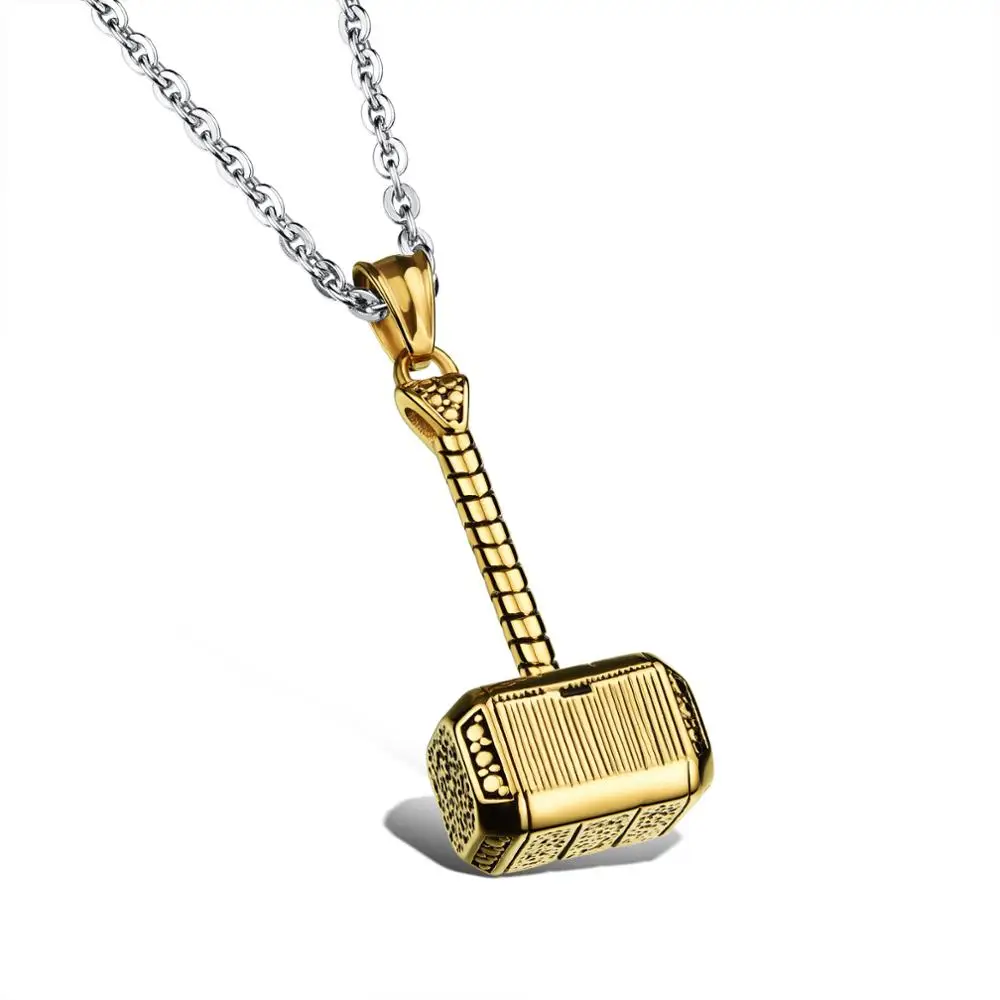 Vintage Thor Hammer Pendant Necklace for Men Stainless Steel Chain