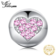 JewelryPalace 925 пробы серебро проложить кубический цирконий сердце Искусственный розовый сапфир клип шариках Fit Браслеты для Для женщин