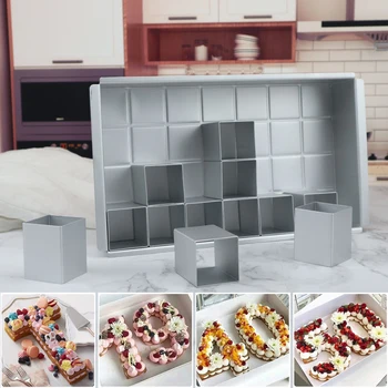 

Rectangular Aluminum Alloy Alaphabet Letters Number Cake Mold with 12 Removable Blocks Baking Tray Pan Set DIY Cake Tools Baking