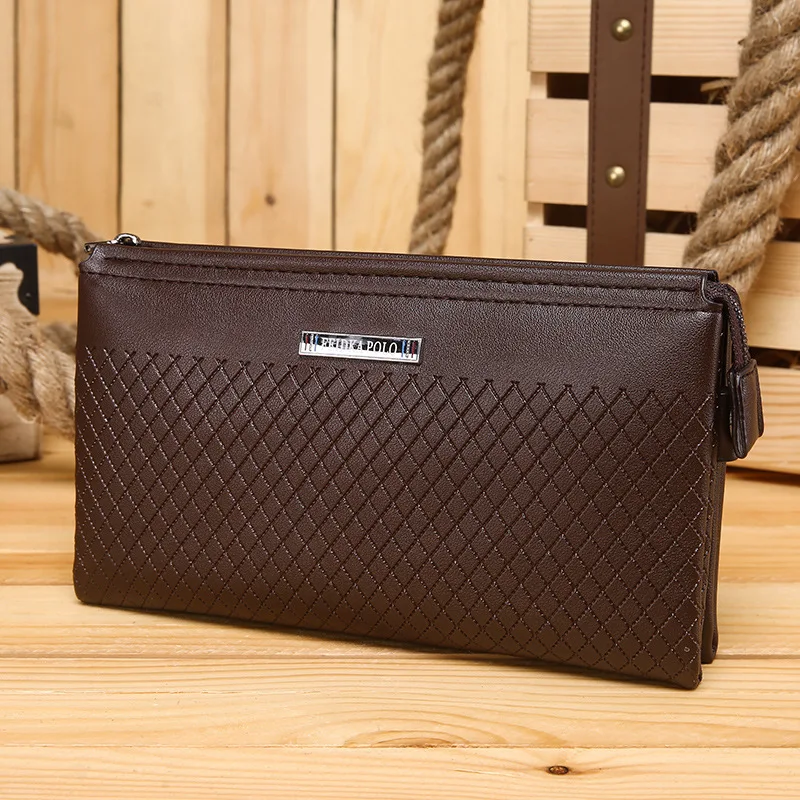 

2016 New Style Europe And America Business Men Genuine Leather Clutch Bag Small Rhombus Long Leather Wallet Large Capacity Walle