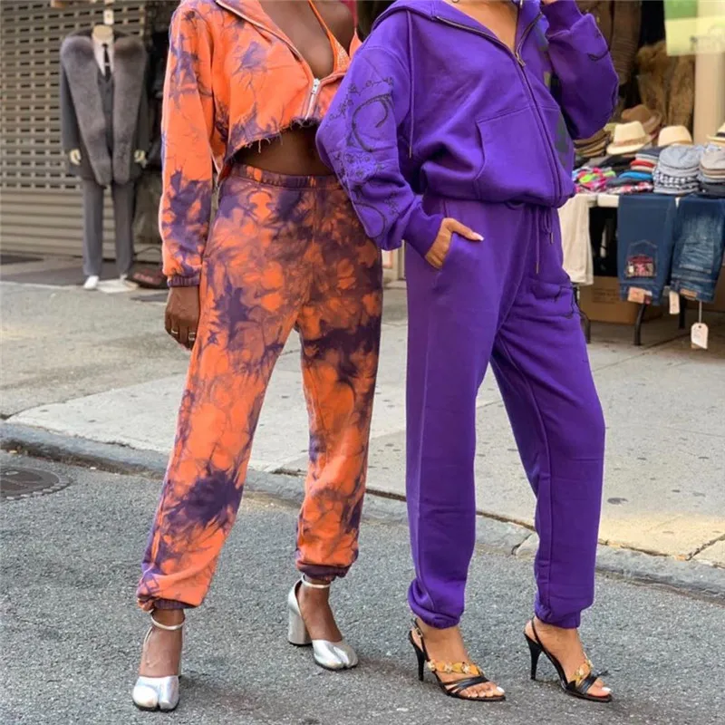 BOOFEENAA Tie Dye Orange плотные флисовые спортивные штаны Свободные повседневные брюки зимняя спортивная одежда в стиле хип-хоп для женщин спортивные штаны C67AE74