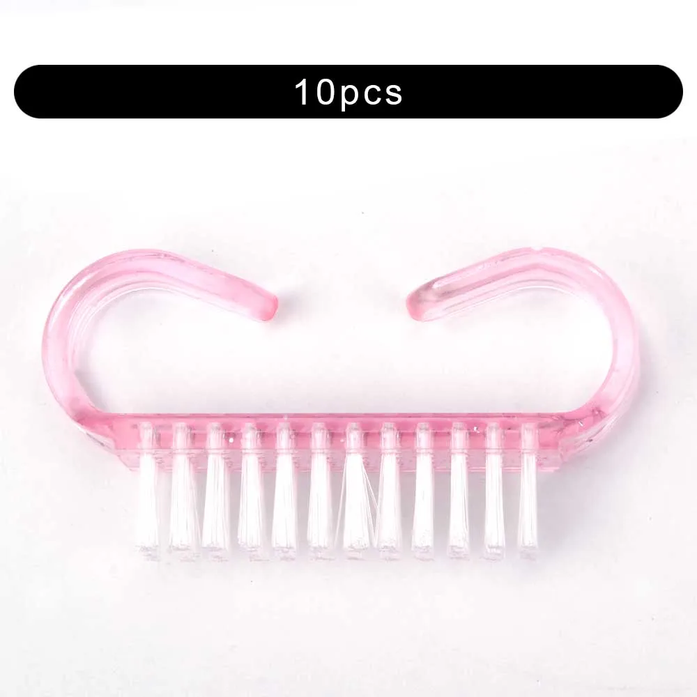 10pcs Bright Pink Кисть для ногтей ручка УФ гель для ногтей Удаление очистки Маникюр Педикюр Инструмент пластиковый уход за пальцами для очистки от пыли макияж стирка для женщин - Цвет: 10pcs Bright Pink
