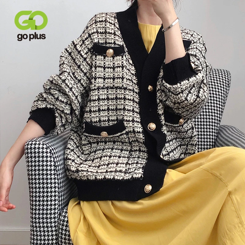 ^*Best Offers GOPLUS Winter Cardigan Women Vintage Single Breasted Plaid Button V-neck Knitted Sweater Loose Patchwork Cardigans Womens ^*Best Offers GOPLUS Winter Cardigan Women Vintage Single Breasted Plaid Button V-neck Knitted Sweater Loose Patchwork Cardigans Womens