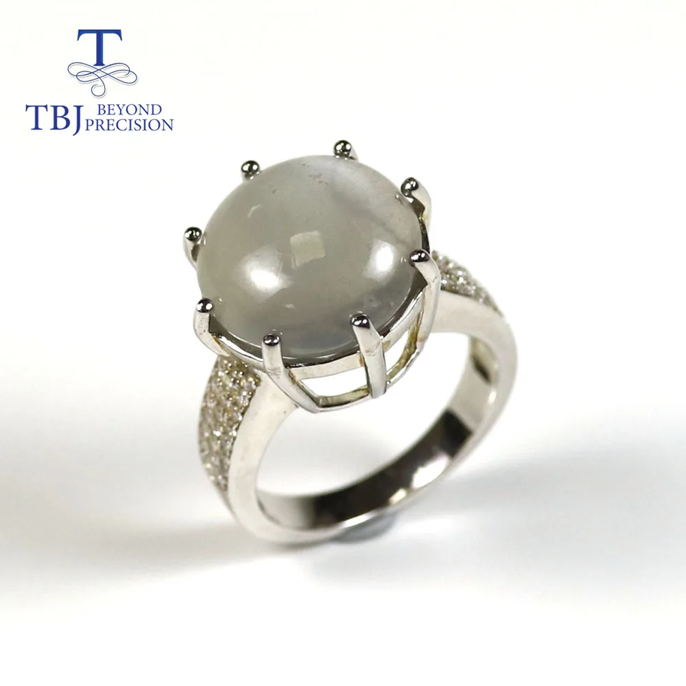 Натуральный драгоценный камень, большой размер, Круглый, 14 мм, серый лунный камень, кольцо, ювелирное изделие, чистое серебро 925 пробы, хорошее ювелирное изделие для женщин, стиль