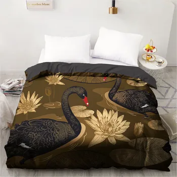 

Bedding Set Custom Design 3D Printed Duvet Cover Quilt Comforter Blanket Case Covers 210x210cm Glod Black Swan Home Textile