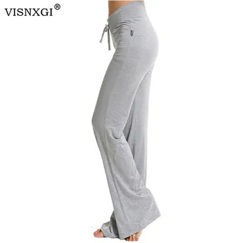 

VISNXGI Wide Leg Pants Casual Trousers Female Drawstring Loose Knitted Autumn Ankle Length Elastic Waist Plus Size Fitness Pants