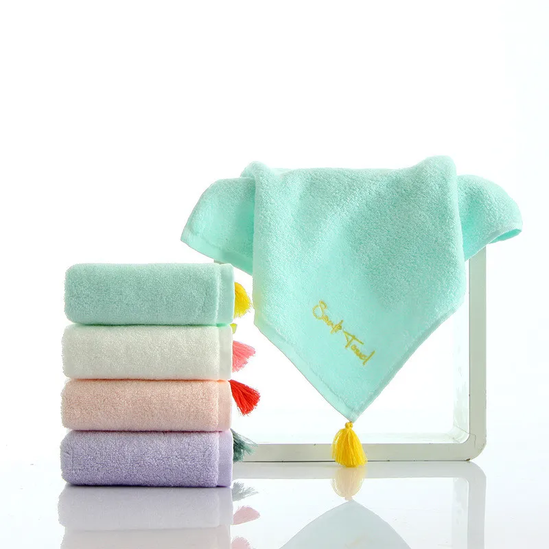 30.5x55cm Cotton Embroidered Children's Hand Face Towel Tassel Primary School Children's Baby Wash Cloth Hotel Travel Towel