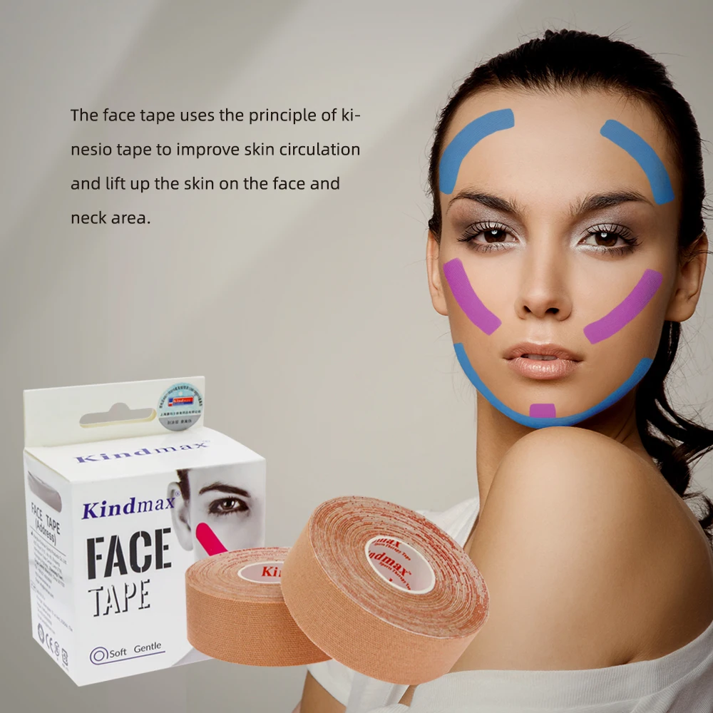 Kindmax-Cinta de kinesiología para la cara, línea en V y cuello, eliminador de arrugas, Lifting, Color de la piel, 2 rollos, envío directo