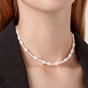 

DM Porcelain Large And Small Pearl Staggered Necklace Delicate Collier Femme Sieraden Elegant Women Trendy Accessories Collier