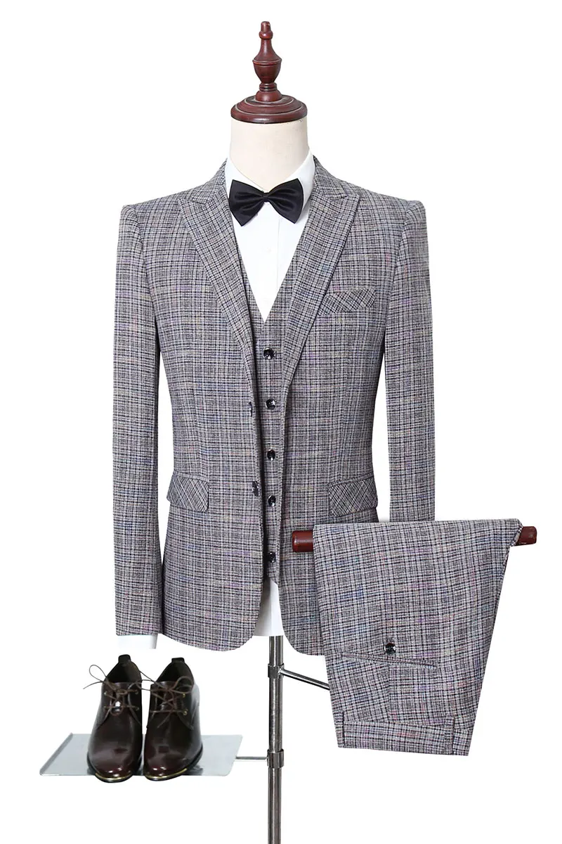 

5XL men's suit 3 piece set business wedding men dress coat with pants and vest 2019