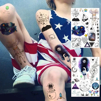 

3D Planet Universe Temporary Tattoos For Kids Women Triangle Galaxy Tattoo Funny Waterproof Body Art Legs Arm Fake Tatoos Sheets