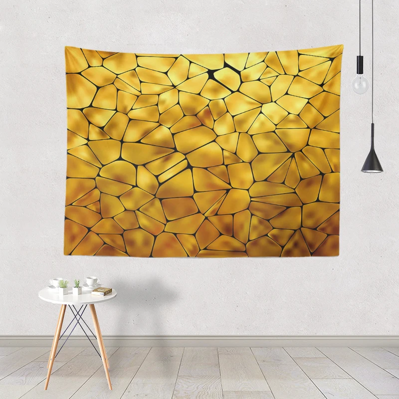 

Colorful Geometric Tapestry Gold Pieces Squares Cruise Ship Floor Mats Home Living Room Decoration 200Cm Polyester Wall Hanging