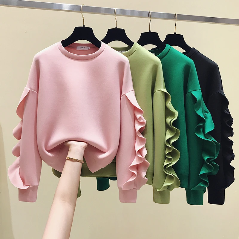 

Autumn and Winter Casual O-Neck Butterfly Sleeve Sweatshirt Women Spacewadding Jacket Fall 2020 Women Clothing