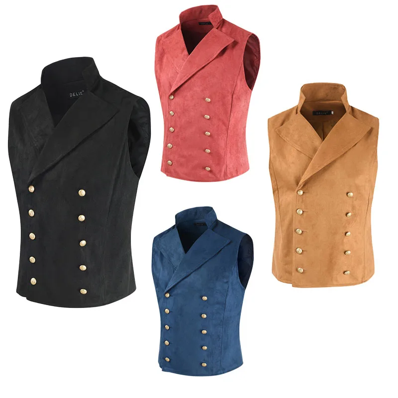 

Mens Medieval Victorian Double Breasted Vest Vintage Gothic Steampunk Slimfit Waistcoat Prince Rock Star Punk Stage Costume