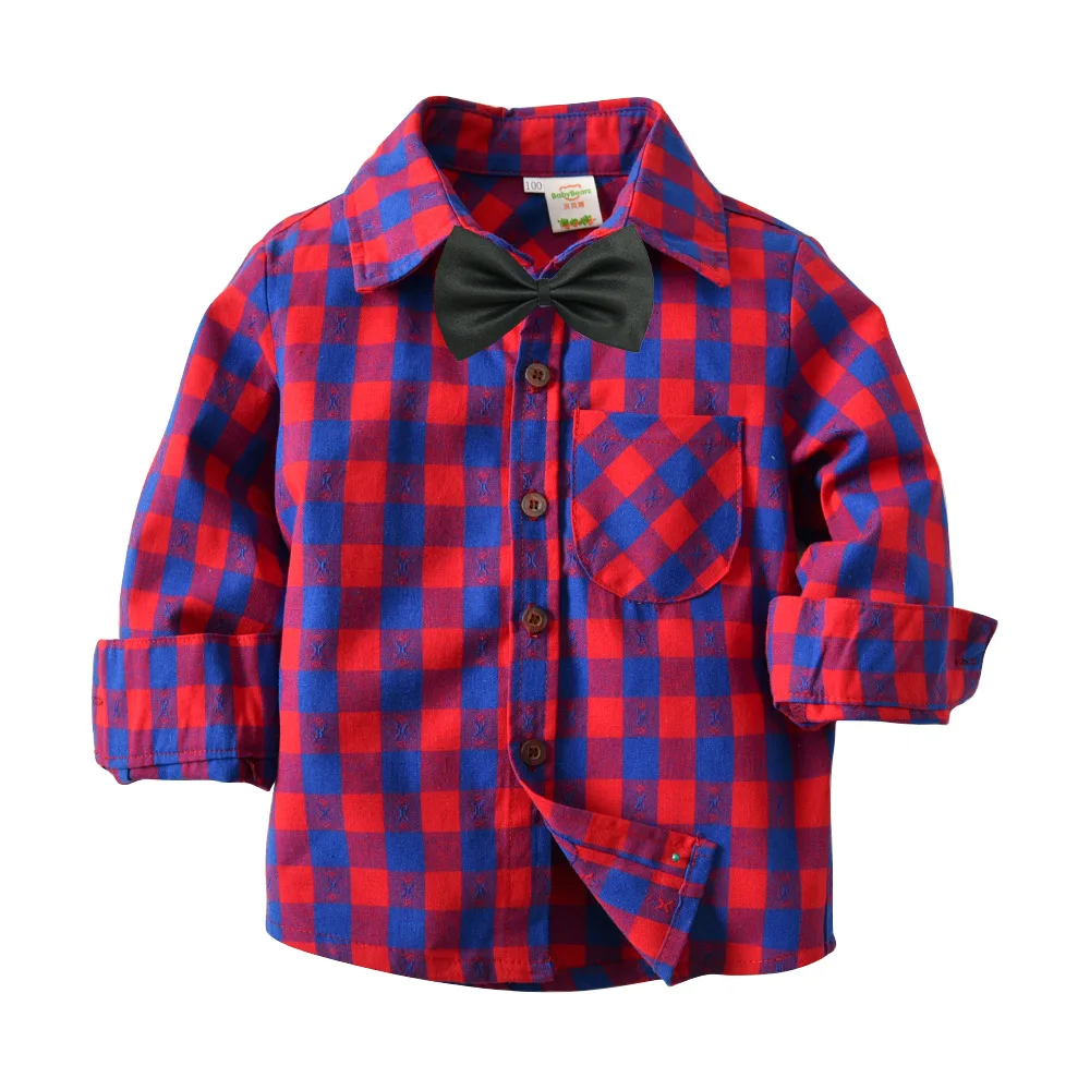 Детские рубашки для мальчиков; сезон весна-осень; детская одежда в клетку; блузки с длинными рукавами и отложным воротником