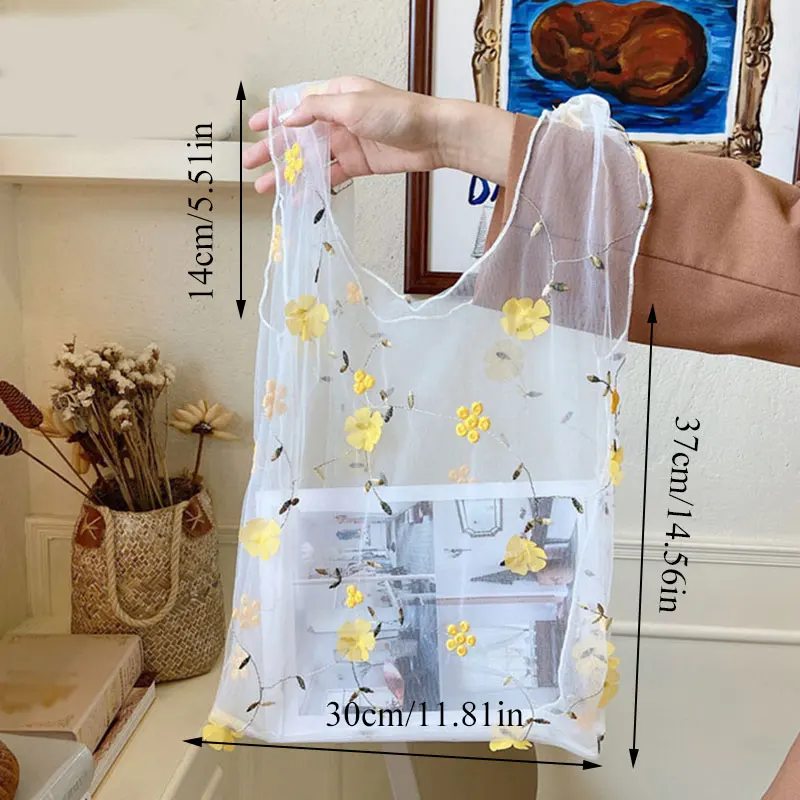 Сумка из органзы с цветочной вышивкой летняя сумка-тоут многоразовая сумка для