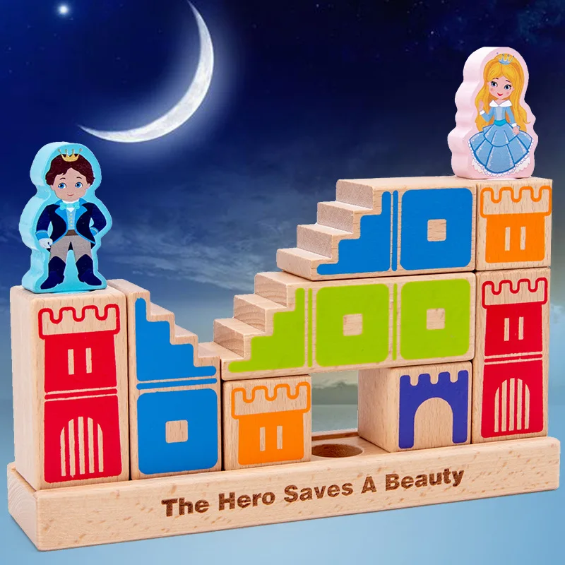 

Wooden New Style Prince Save Princess Building Blocks Training Baby Note Force Thinking Logic Checkpoints Desktop Educational To