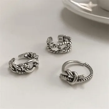 

RUIYI Real 925 Sterling Silver Women Luxury Twisting Weaving Retro Rings Female Vintage Do Old Hand Woven Distressed Niche Rings
