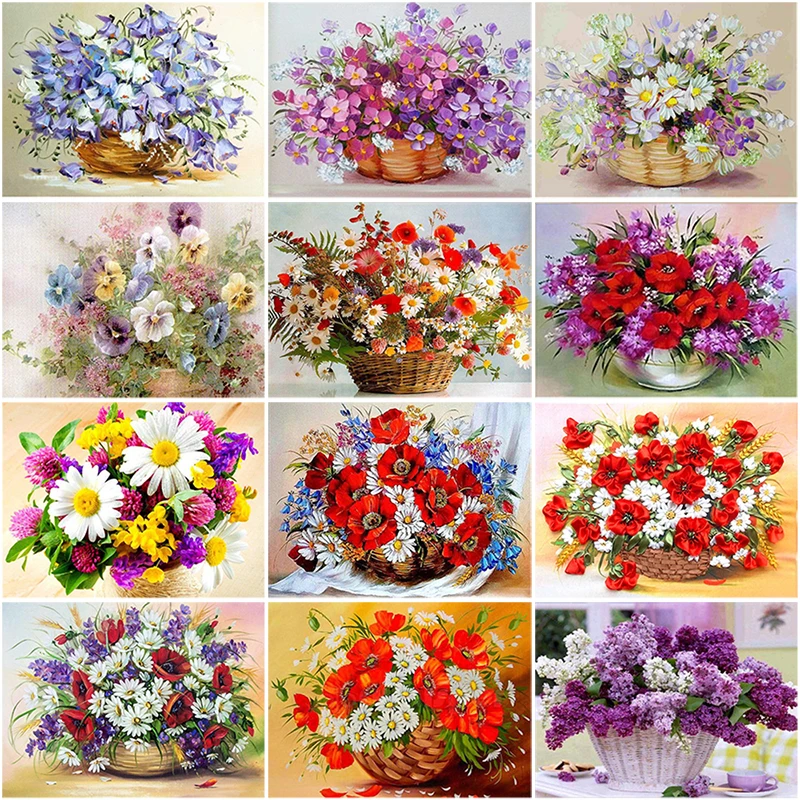 

DIY 5D Diamond Painting Flower Arranging Full Round Drill Diamond Embroidery Rhinestone Cross Stitch Basket Mosaic Scenery Decor
