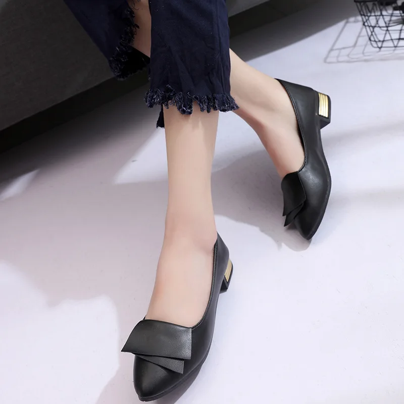 

616-2019 Autumn New Style Korean-style Simple Shallow Mouth Pointed Chunky-Heel Casual Solid Color Shoes 3fktj4cw3t