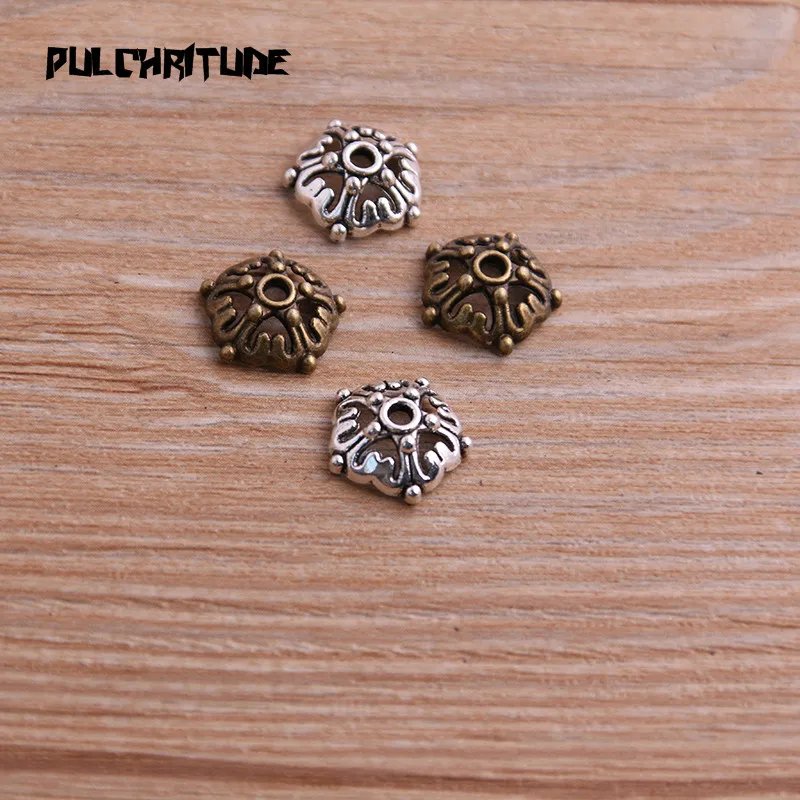 

PULCHRITUDE 60pcs 4*12*12mm Two Color Bead Caps Charm Hollow Small Flower Pendants Jewelry Accessories DIY Receptacle Charms