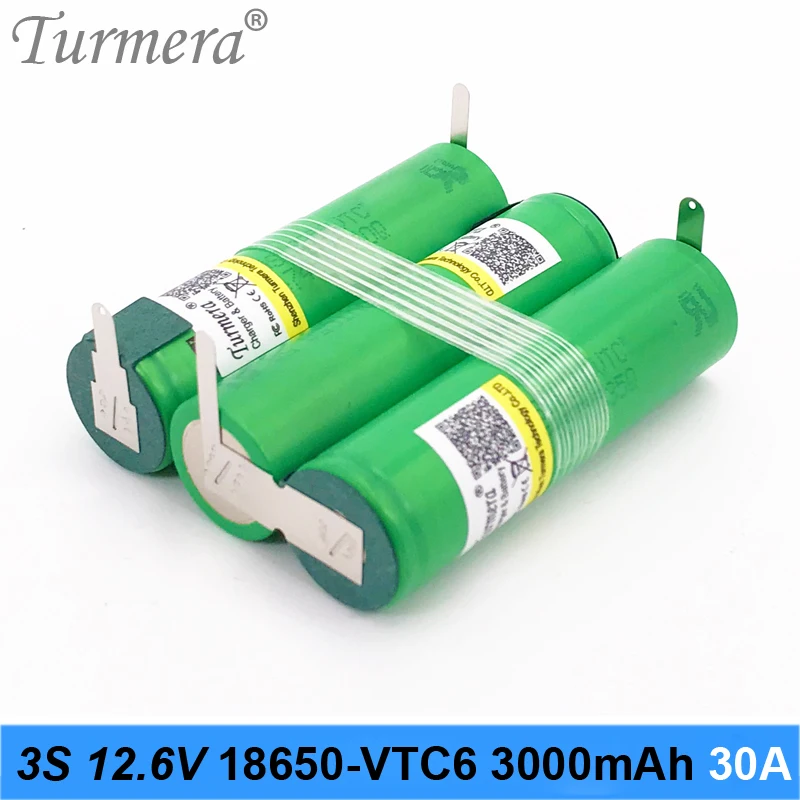 Оригинальный аккумулятор vtc6 3S 12 6 V 4S 16 8 US18650VTC6 3000mah 30A ток разряда для шуруповерта