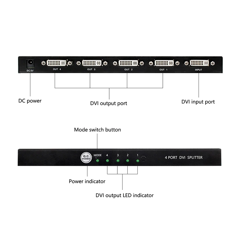 DVI сплиттер 1x4 1 в 4 выход DVI коммутатор видео разветвитель HD 1080P с Мощность адаптер HDMI кабель