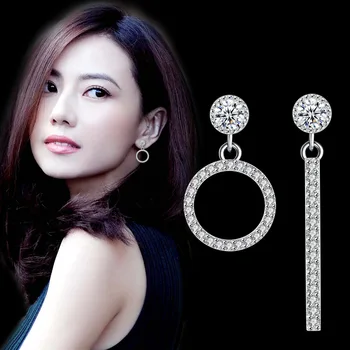 

AAAA+ flash zircon Asymmetry Circle stick S CUTE earrings Korean personality fashion jewelry lovers girl gift free drop shipping