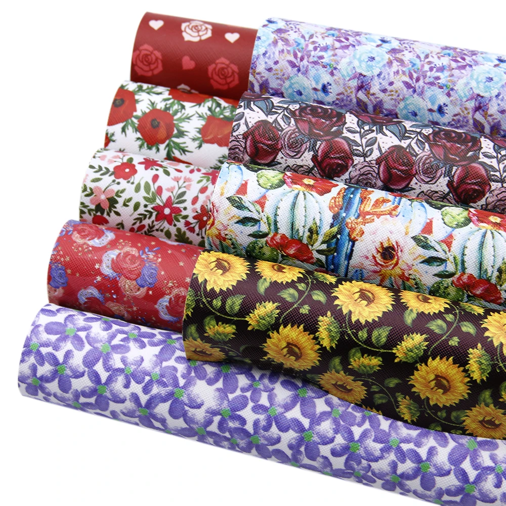 

David accessories 9pcs/set 20*34cm Flower Printed Synthetic Leather Sheets Sets for Bow Patchwork DIY Bow Handbag Phone,1Yc8013