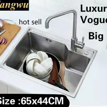 Квартира посуду роскошный большой Кухня один корыто раковина пищевой 304 нержавеющая сталь Лидер продаж 65x44 см