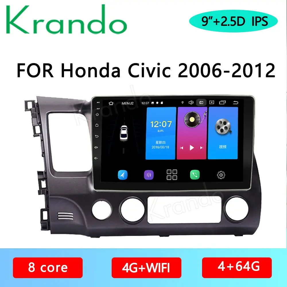 Krando Android 10 0 9 &quotIPS full touch для Honda Civic 2006 2012 Автомобильный gps навигатор мультимедиа