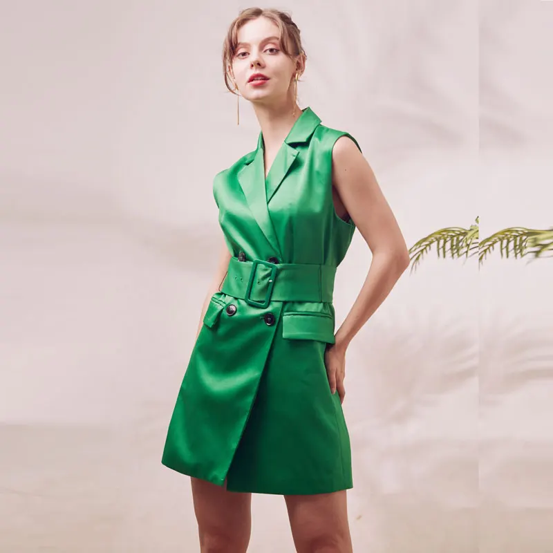 

Bella Philosophy 2019 autumn Silky Jacket Sleeveless Jacket Vests Elegant Tailored Collar Tie Belt Waistcoat Vest Workwear Suit