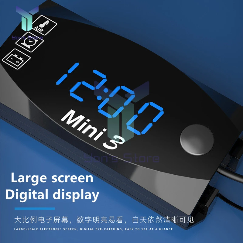 DC 6V-30V 3 In 1 Multifunction Digital Time Clock + Thermometer + Voltmeter LED Display Motorcycle Waterproof IP67 for Car Boat clock parts