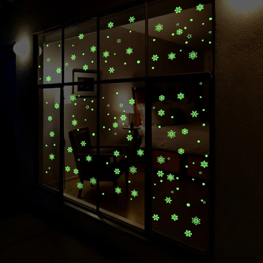 Unique Luminous Snowflake Pattern Wall Sticker Removable PVC Home Living Room Window Glass Refrigerator Wall Decals