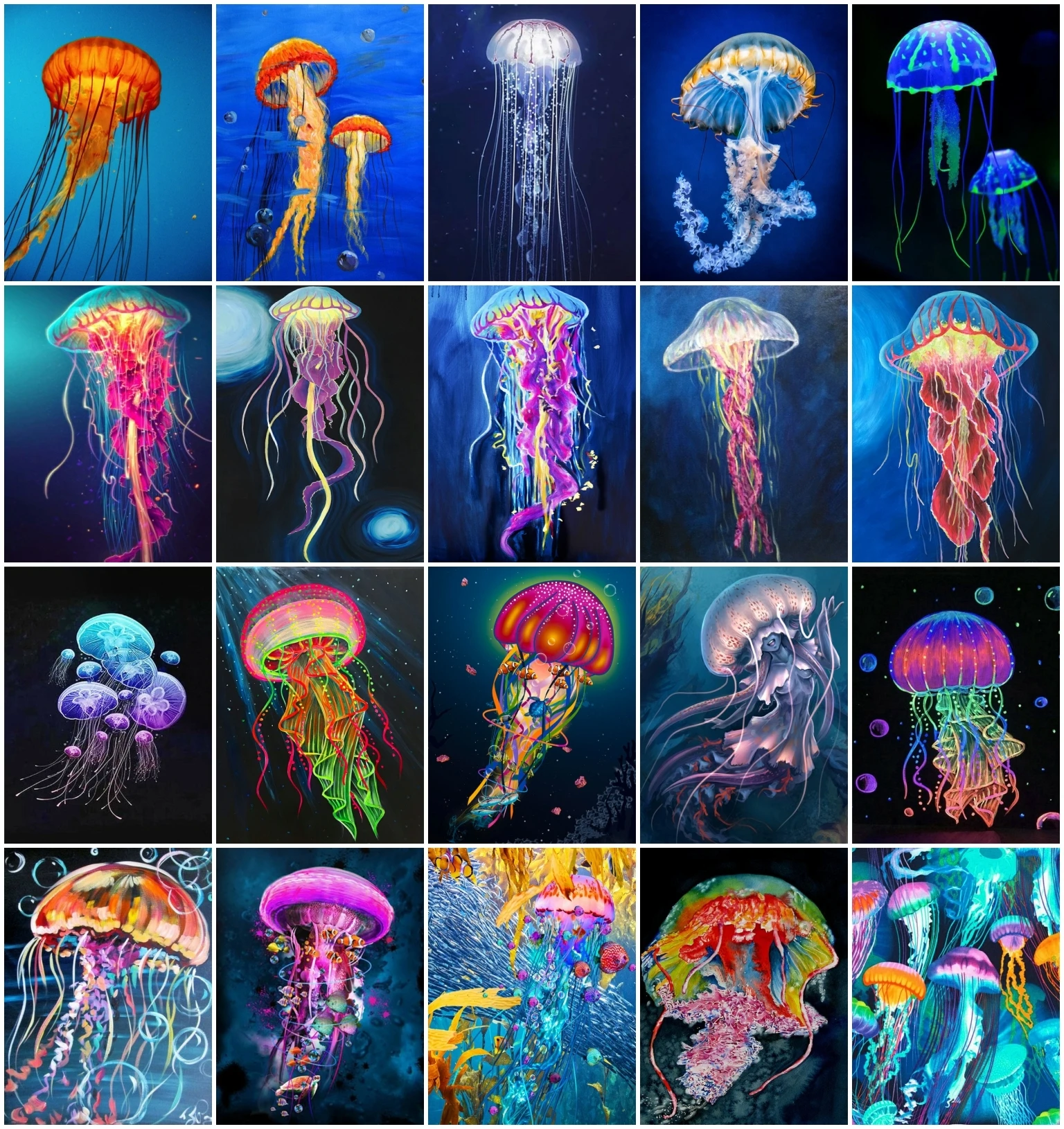 Azqsd 数字のjellyfishフレームレスアクリル絵の具 動物 海 手描きの壁の芸術の装飾 Paint By Number Aliexpress
