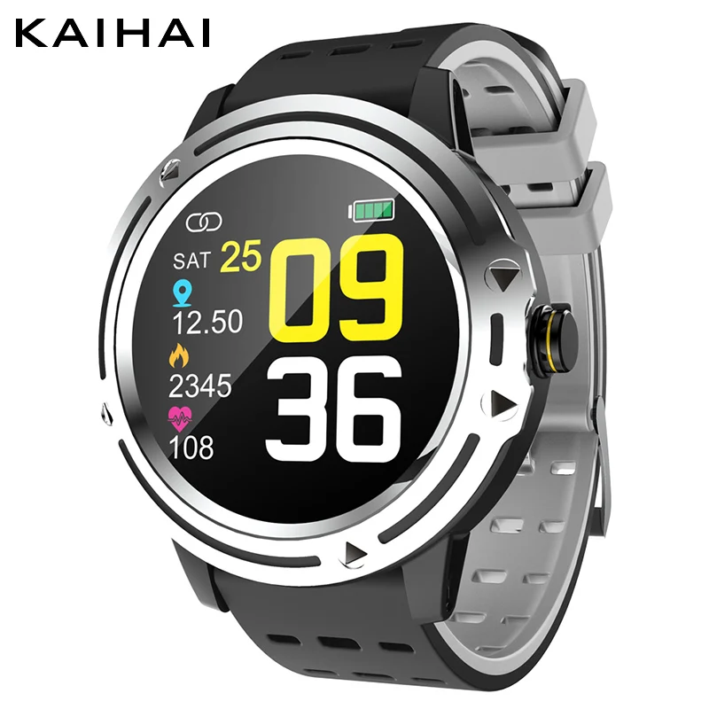 Grey watch smart KAIHAI умные часы для мужчин спортивные водонепроницаемые пульсометр умные часы Сенсорный экран фитнес-трекер для android iphone - Цвет: Grey watch smart
