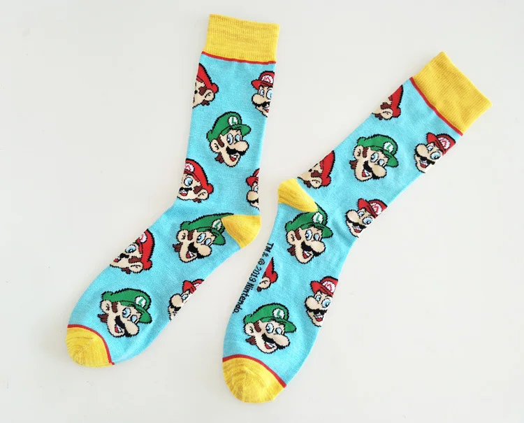 Носки с принтом игры Super Mario Bros Luigi мужские хлопковые носки милые забавные мультяшные дышащие впитывающие пот мягкие удобные спортивные повседневные носки