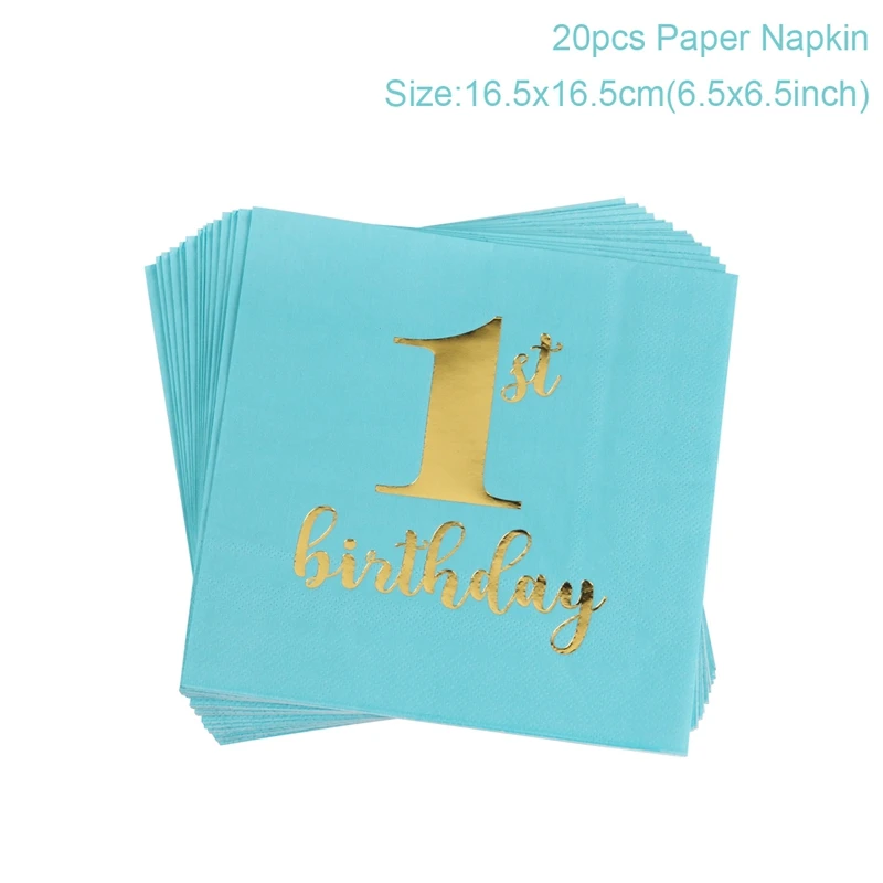 PATIMATE 1 день рождения одноразовая посуда набор «С Днем Рождения» салфетки тарелки чашки вечерние принадлежности для детей Babyshower Декор - Цвет: blue Paper Towel