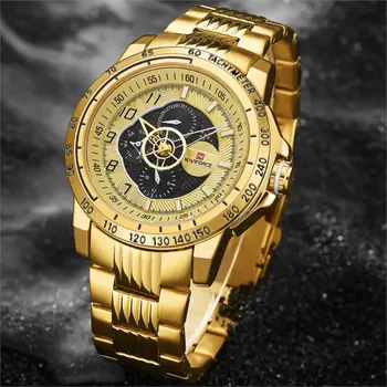 

NAVIFORCE Luxury Brand Mens Sports Watch Gold Full Steel Quartz Watches Men Date Waterproof Military Clock Man Relogio Masculino