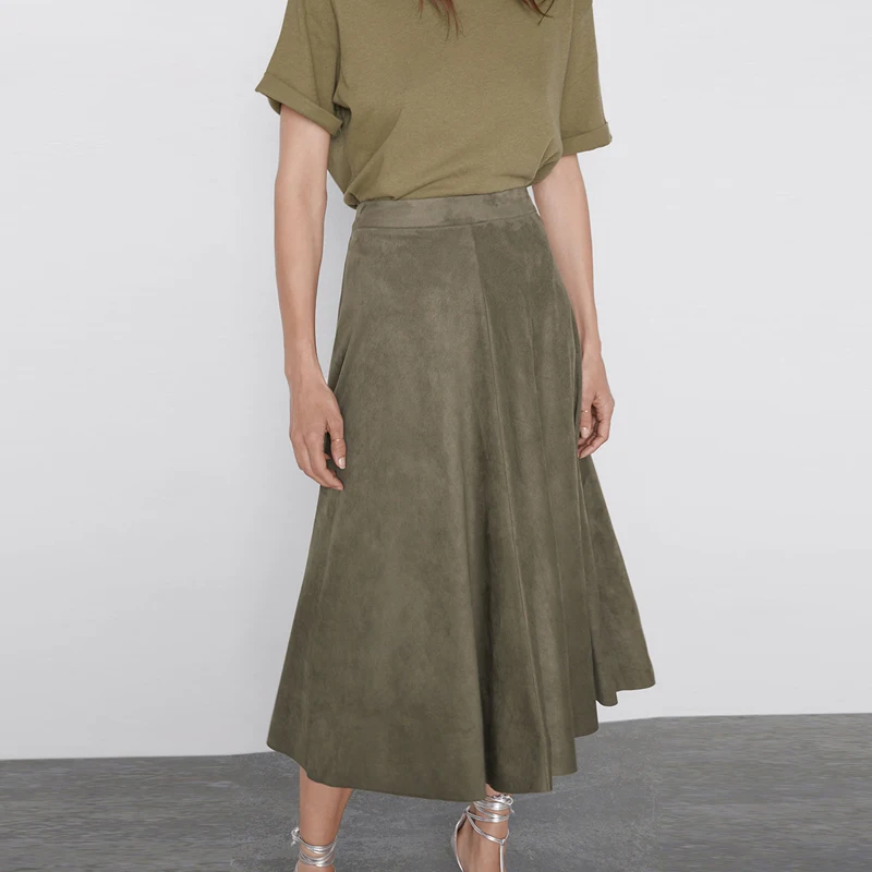 

2019 Za Preppy Style New Fashion Women Skirts Solid Color High Waist Zipper Back Big Pendulum Skirts Office Lady Female Skirts