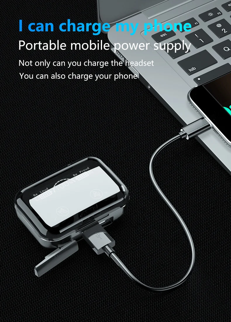 M16 TWS Touch Wireless Bluetooth 5 1 In Ear Headphones Waterproof LED Digital Sports Headphones With Charging Case