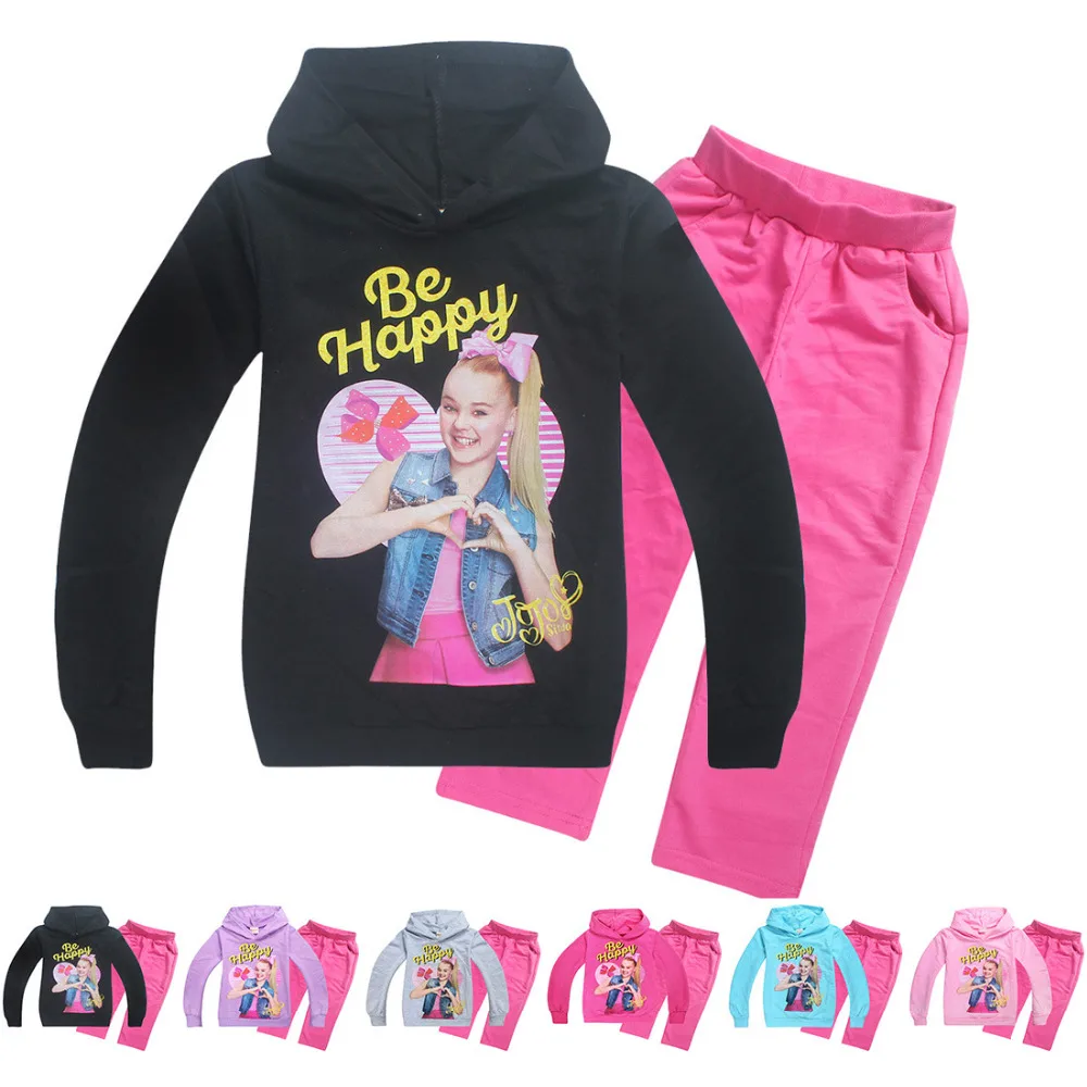 Jojo Kids Siwa/Одежда для девочек; футболка с длинными рукавами; одежда для сна; сезон весна; Jojo Siwa; домашняя одежда с круглым вырезом+ брюки; пижамный комплект для маленьких девочек