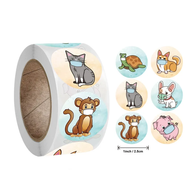 

6 Novel and Funny Designs Animals Stickers with Face Mask 500pcs for Children Reward Encouragement Toys Stationery Decor Labels