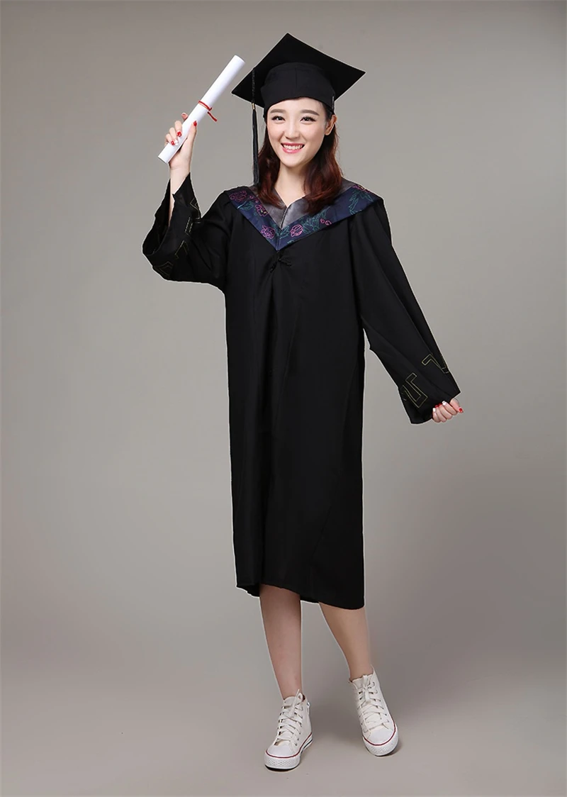 6Style University Graduation Gown Student High School Uniforms Class Team Wear Academic Dress for Adult Bachelor Robes+Hat Set - Цвет: Color5