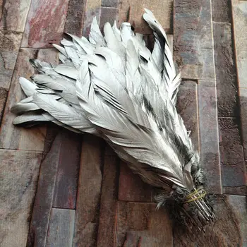 

Wholesale 100/500pcs Pretty Single Silver Natural Rooster Tail Feather 10-12inches/25-30cm For Decorative Accessories