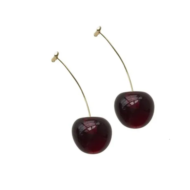 Red Cherry Gold Drop Earrings 6