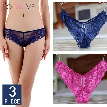 

Logirlve 3PCS Plus Big Size Women Sexy Lace Panties Vintage Elastic Big Asymmetrical Hollow Out Briefs Girl Underpanty M-4XL