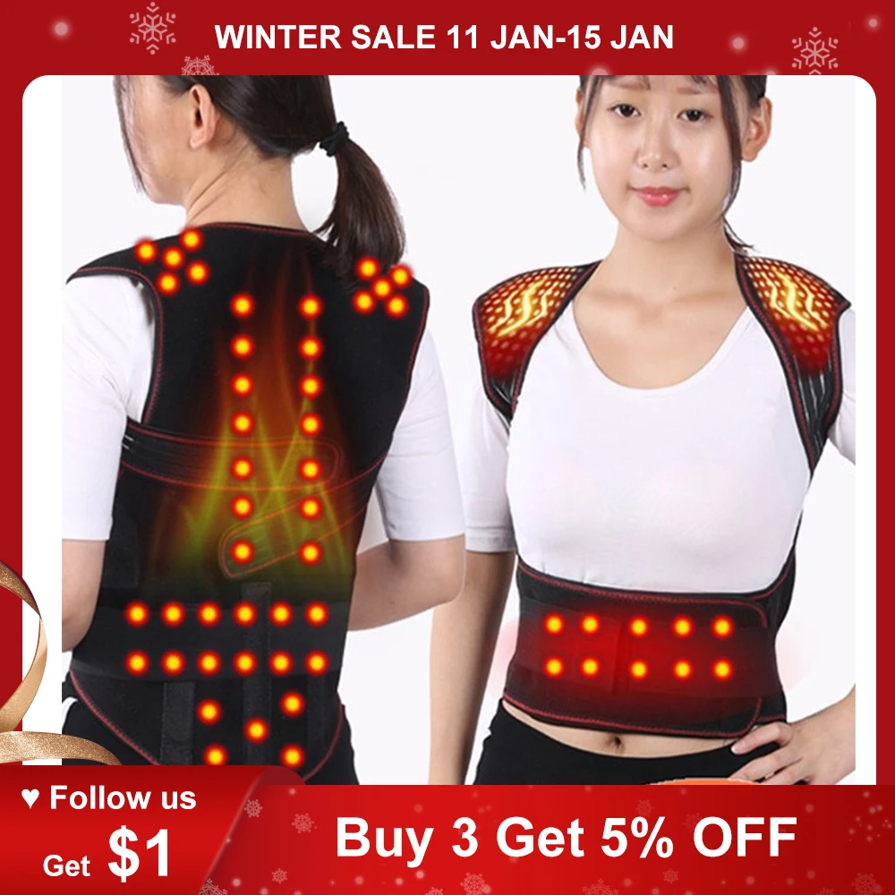 Posture-Corrector Magnets Therapy-Vest Waist-Brace Spine Back-Support Lumbar Heating